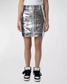 Мини-юбка John из козьей кожи цвета металлик Zadig & Voltaire, цвет Silver