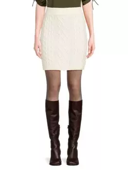 Мини-юбка кабельной вязки из смеси мериносовой шерсти и кашемира Favorite Daughter, слоновая кость