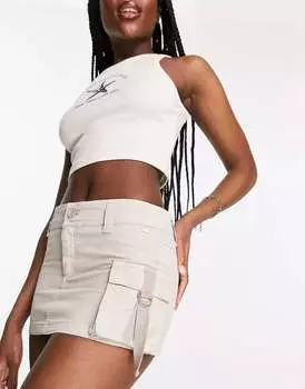 Мини-юбка карго с деталями песочного цвета Pull&Bear