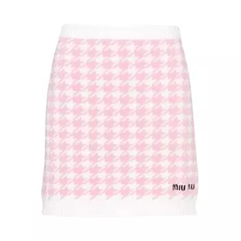 Мини-юбка кашемирового трикотажа Miu Miu, цвет Белый/Розовый