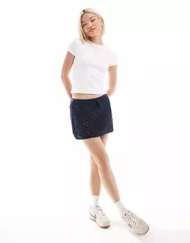 Мини-юбка крючком Hollister с низкой посадкой черного цвета