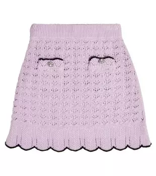 Мини-юбка крючком из хлопка и шерсти Self-Portrait, фиолетовый