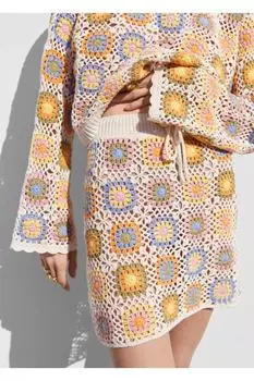 Мини-юбка крючком Mango, экрю