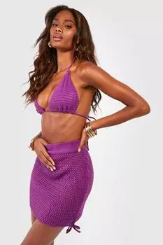 Мини-юбка на шнуровке, связанная крючком Boohoo, фиолетовый