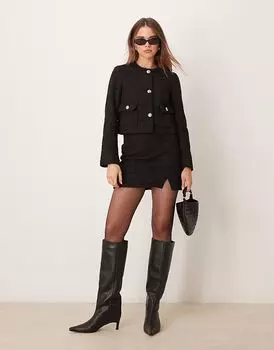 Мини-юбка New Look из букле с боковыми разрезами, черного цвета