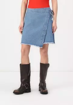 Мини-юбка OBJMELIA SHORT SKIRT Object, деним