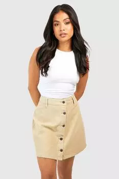 Мини-юбка petite экрю с пуговицами и шнуром Boohoo, экру
