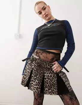 Мини-юбка-плиссе London с низкой посадкой и леопардовым принтом Minga