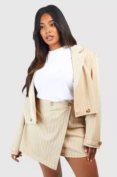 Мини-юбка plus premium в тонную полоску с запахом Boohoo, бежевый