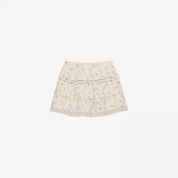 Мини-юбка Prada из хлопка и льна с цветочным принтом, бежевый