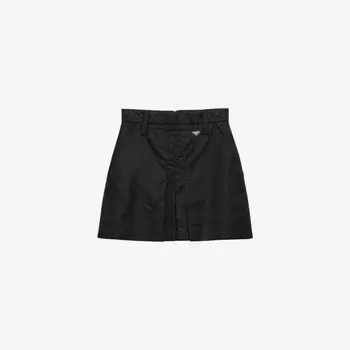Мини-юбка Prada Re-Nylon плиссе с логотипом, черный