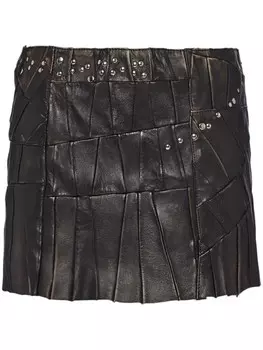 Мини-юбка Prada в стиле пэчворк с заклепками, черный