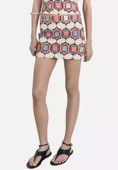 Мини-юбка PRINTED SHORT - A-line skirt Mango, светло-розовый