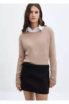 Мини-юбка прямого кроя с поясом Mango, черный