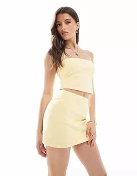 Мини-юбка Pull&Bear с карманами, цвет бледно-желтый