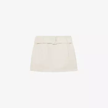 Мини-юбка Reiss Mia из текстурированного хлопка с эластаном и поясом на талии, белый