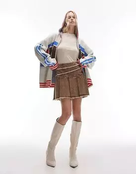 Мини-юбка Resume в складку из потертого коричневого денима с потертостями Rsum