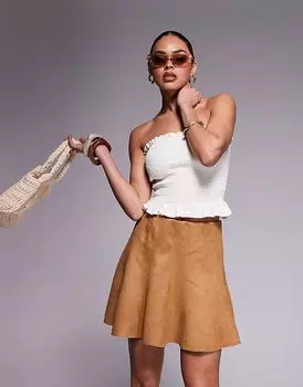 Мини-юбка River Island из искусственной замши коричневого цвета