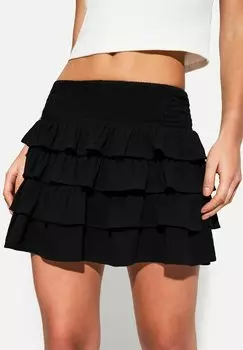 Мини-юбка RUFFLED Bershka, черный