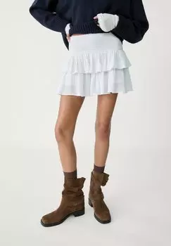 Мини-юбка RUFFLED Stradivarius, белый