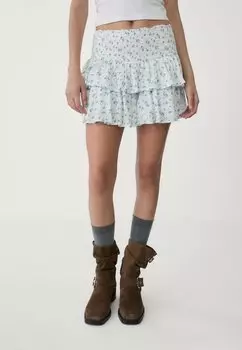 Мини-юбка RUFFLED Stradivarius, светло-голубой