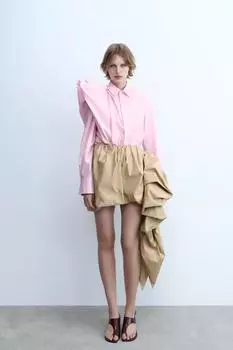Мини-юбка с бантиком из коллекции zw ZARA, бежевый