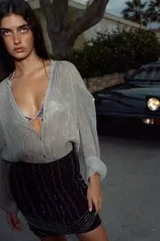 Мини-юбка с бисерами ZARA, черный