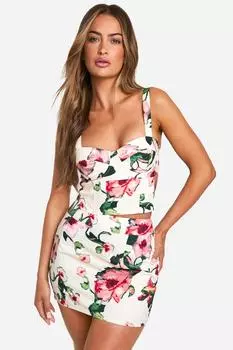 Мини-юбка с цветочным принтом boohoo, мультиколор