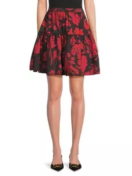 Мини-юбка с цветочным принтом Valentino, цвет Nero Rosso