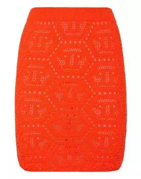 Мини-юбка с флуоресцентным трикотажем и монограммой PHILIPP PLEIN, цвет orange fluo