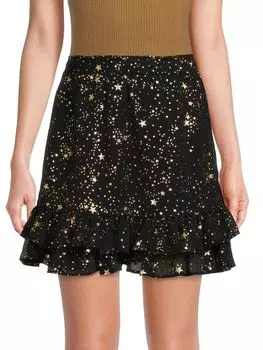 Мини-юбка с фольгированным принтом и звездами Love Ady Black gold