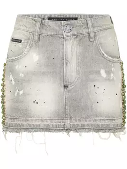 Мини-юбка с кристаллами Philipp Plein, серый