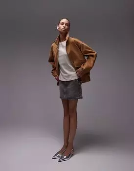 Мини-юбка с ламбрекеном из денима Topshop в винтажном сером цвете