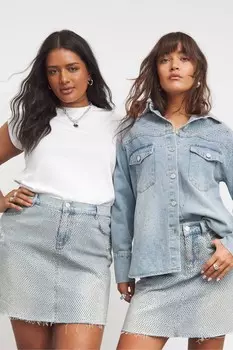 Мини юбка с легким потертостом и отделкой Simply Be, синий