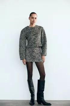 Мини-юбка с леопардовым принтом ZARA, цвет leopard/grey