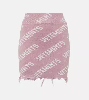 Мини-юбка с монограммой из смесовой шерсти Vetements, розовый