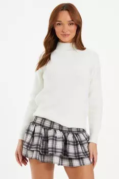 Мини-юбка с оборками и принтом в клетку Stone Check QUIZ Clothing