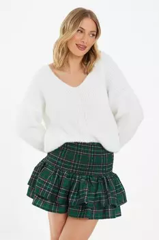 Мини-юбка с оборками и зеленым принтом в клетку QUIZ Clothing