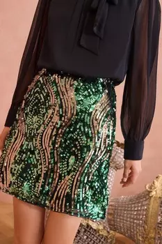 Мини юбка с пайетками Love & Roses, зеленый