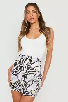 Мини-юбка с пастельным абстрактным принтом Boohoo, розовый