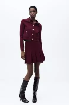 Мини-юбка с плиссированными плиссировками ZARA, бордовый
