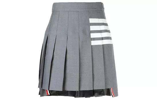 Мини-юбка с плиссировкой и 4 планками из полотняного переплетения THOM BROWNE, серый