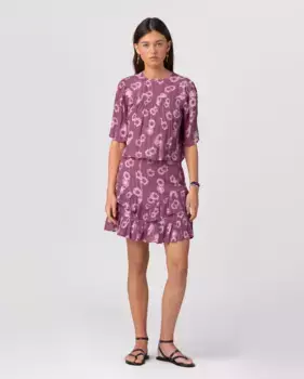 Мини-юбка с принтом и оборками по низу Noon, пурпурный