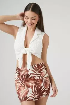 Мини-юбка с принтом Tropical Leaf и дельфиновым краем Forever 21, капучино