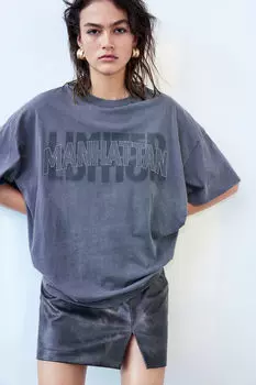 Мини-юбка с разрезом по краю H&M, черный
