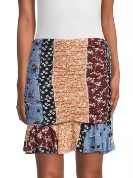 Мини-юбка с рюшами в технике пэчворк Lea & Viola Orange multicolor