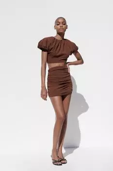 Мини-юбка с рюшами ZARA, цвет Light brown