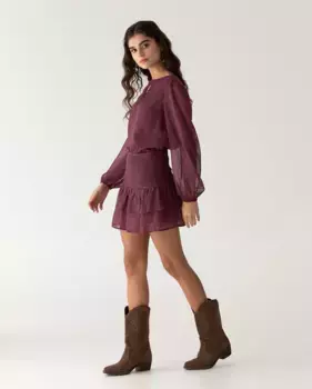 Мини-юбка с сотовым узором сверху и оборками снизу Noon, розовый