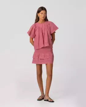 Мини-юбка с сотовым узором сверху и оборками снизу Noon, розовый