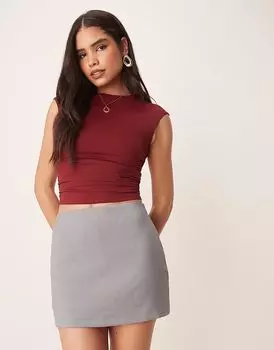 Мини-юбка с ультравысокой талией Abercrombie & Fitch серого цвета